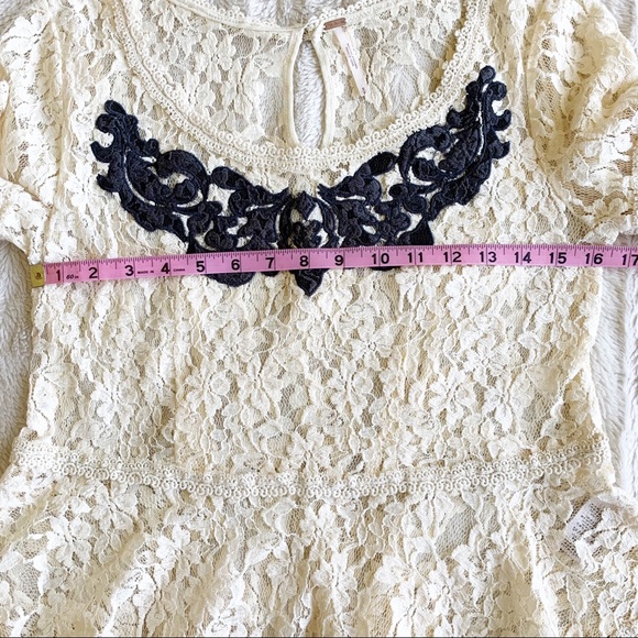 (4 for $20) FREE PEOPLE Boho Ivory Lace PeplumTop Sz S - Picture 8 of 12